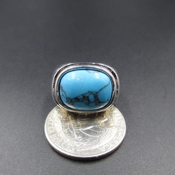 Size 6 Silver Tone Lia Sophia Blue Stone Band Ring - Picture 2 of 7